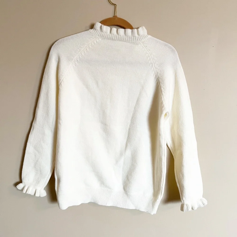Women's Round Neck Button Down Knit Ribbed Sweater with Ruffles Size Small